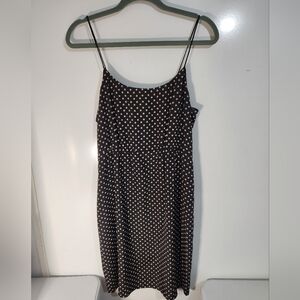 J. Crew Black Slip Dress with Beige Polka Dots, Size 8